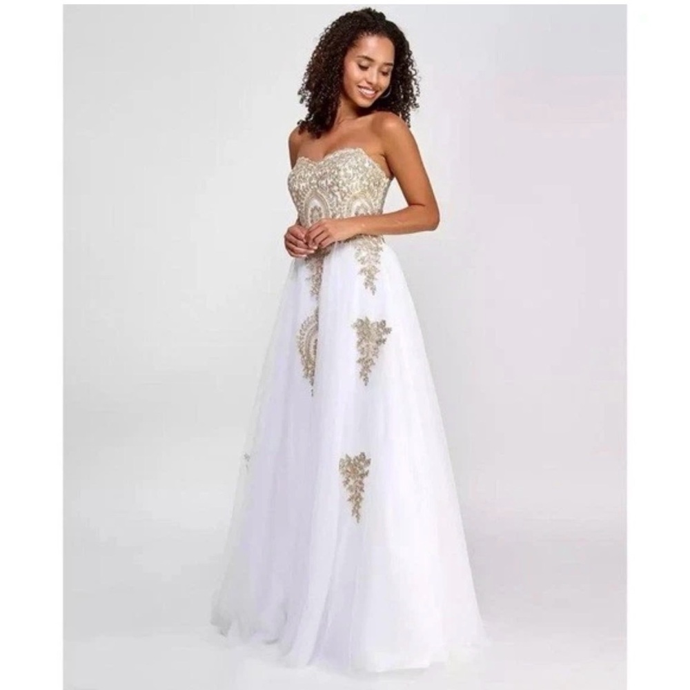 Macy's Strapless White and Gold Dress